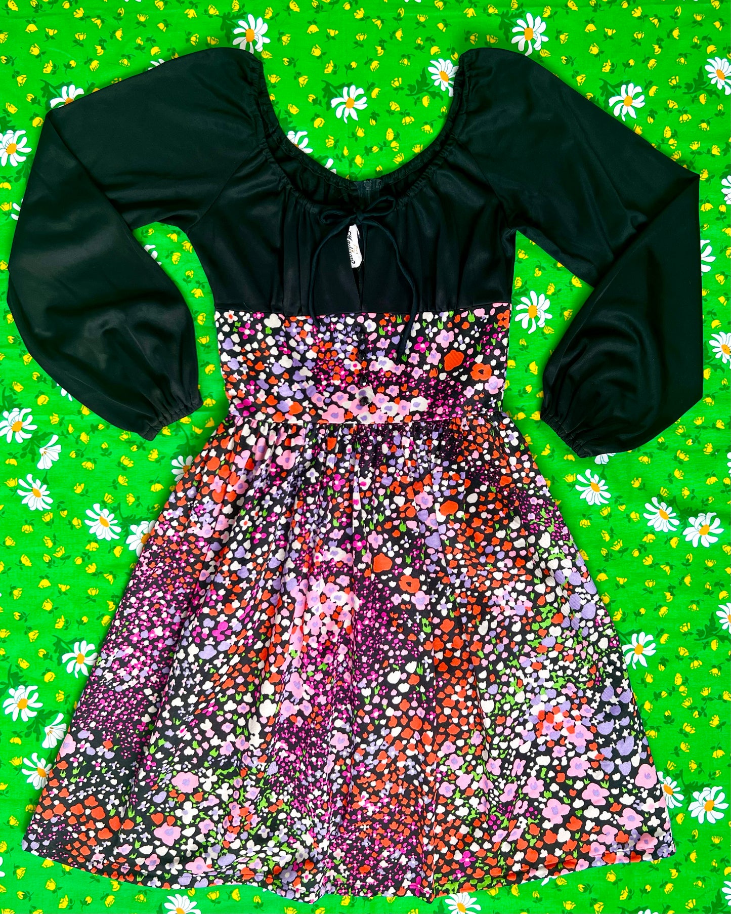 60's Off the Shoulder Flower Power Mini Dress