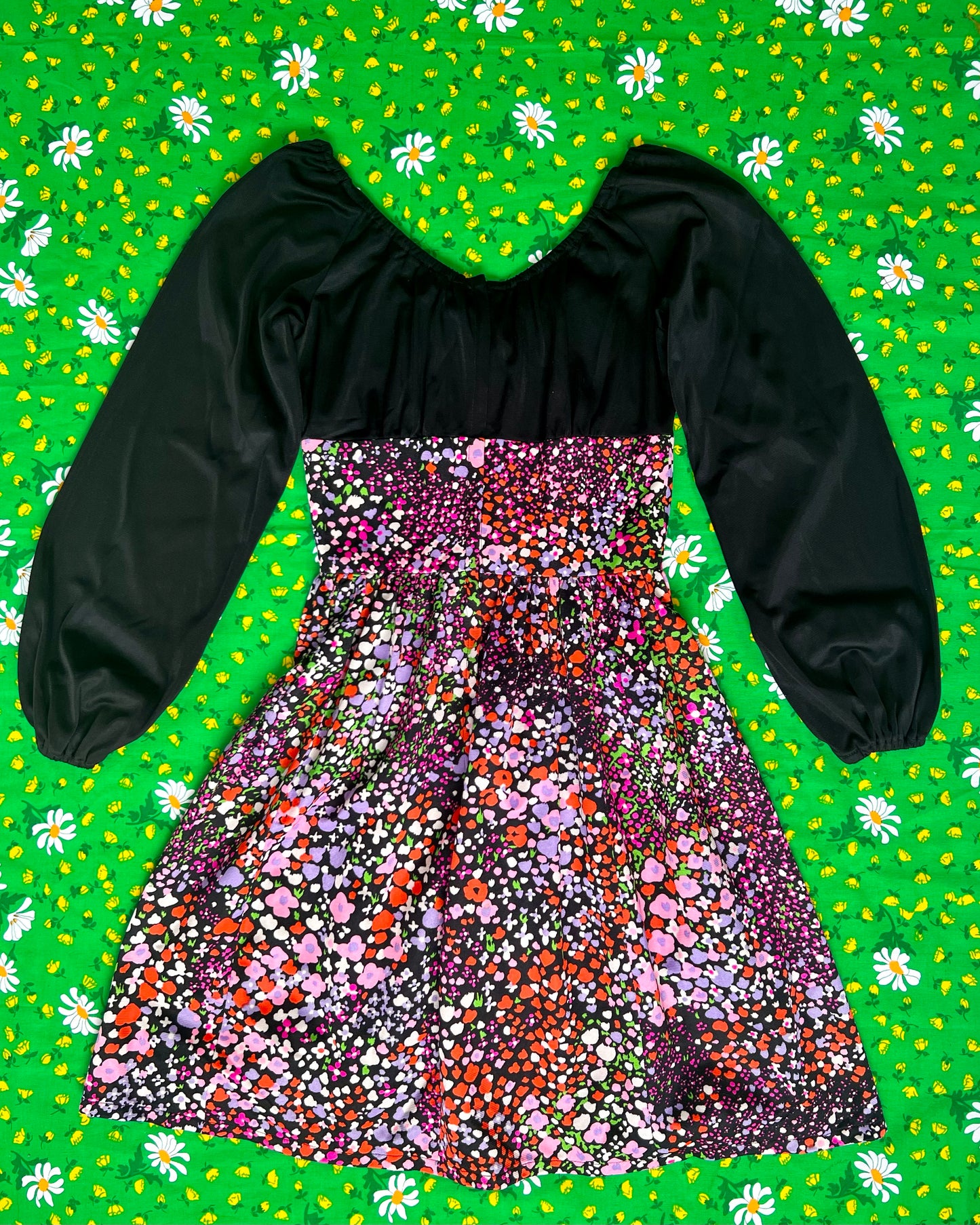60's Off the Shoulder Flower Power Mini Dress