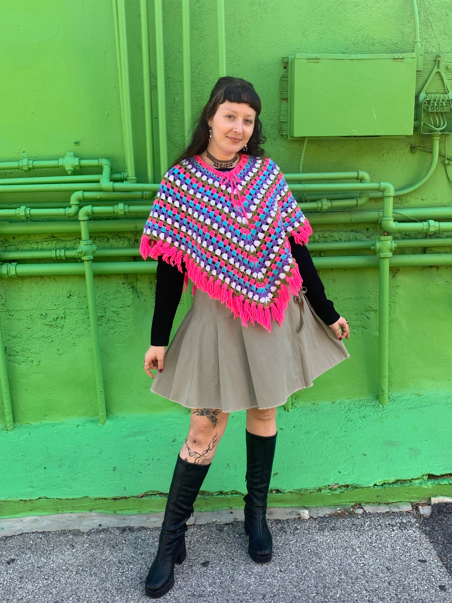 Hand Knit Candy Colored 70's Poncho